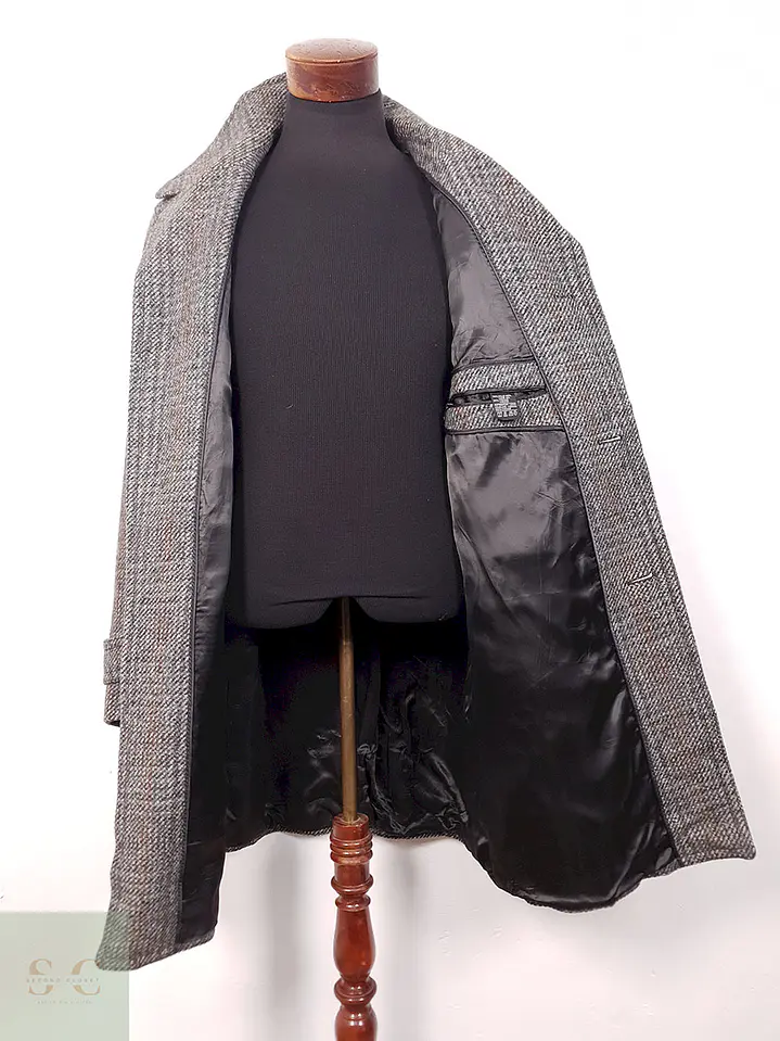 Abrigo Vintage Plomo Tweed 70% Lana - Talla ML 10