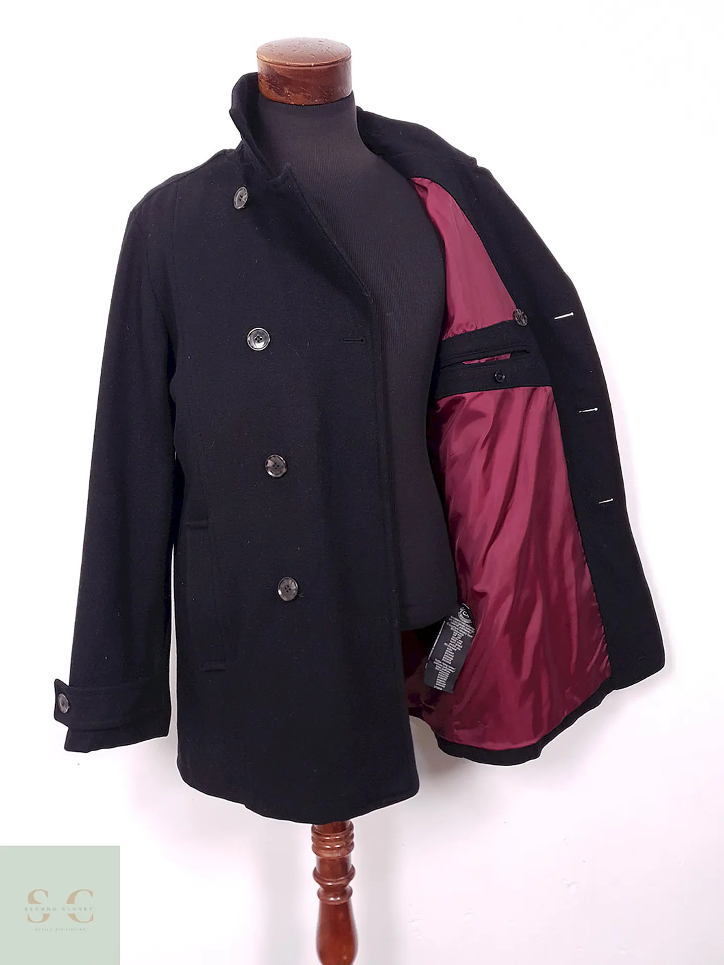 Abrigo Marinero Superior High Class Negro 90% Lana Virgen - Talla ML 9