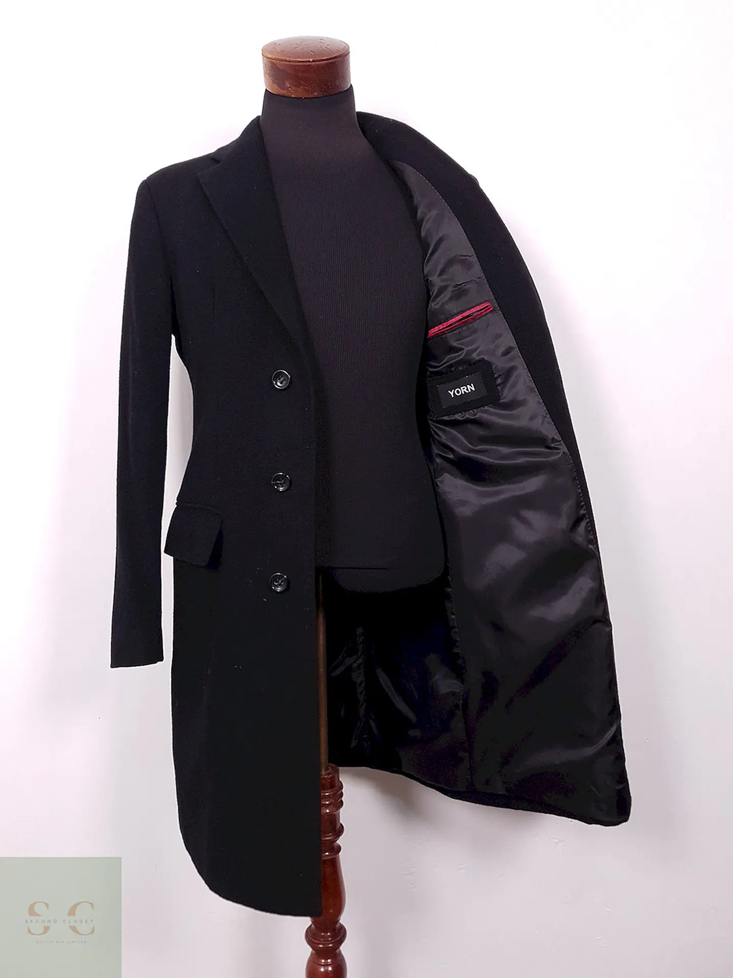 Abrigo Largo Negro Yorn Lana y Cashmere - Talla SM 10
