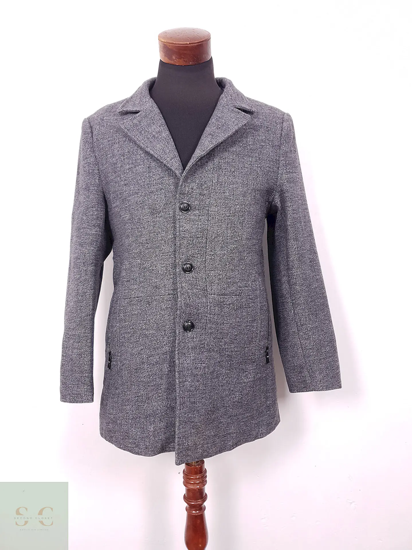 Abrigo Vintage Gris Mezcla Lana - Talla M 1