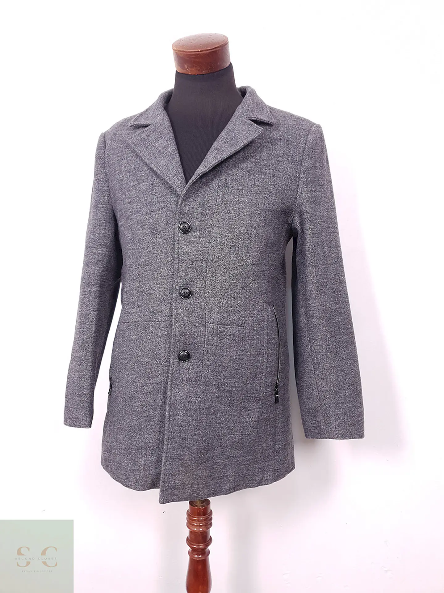 Abrigo Vintage Gris Mezcla Lana - Talla M 2