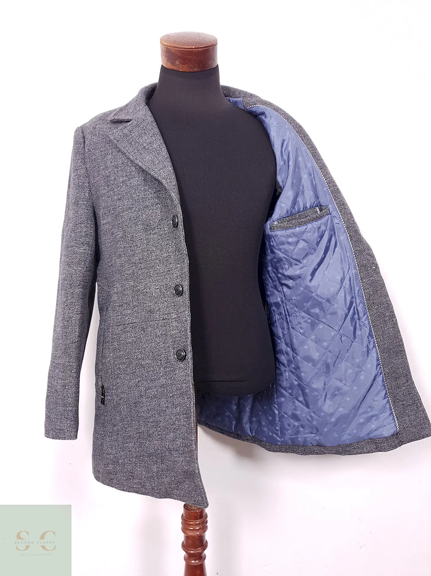 Abrigo Vintage Gris Mezcla Lana - Talla M 7