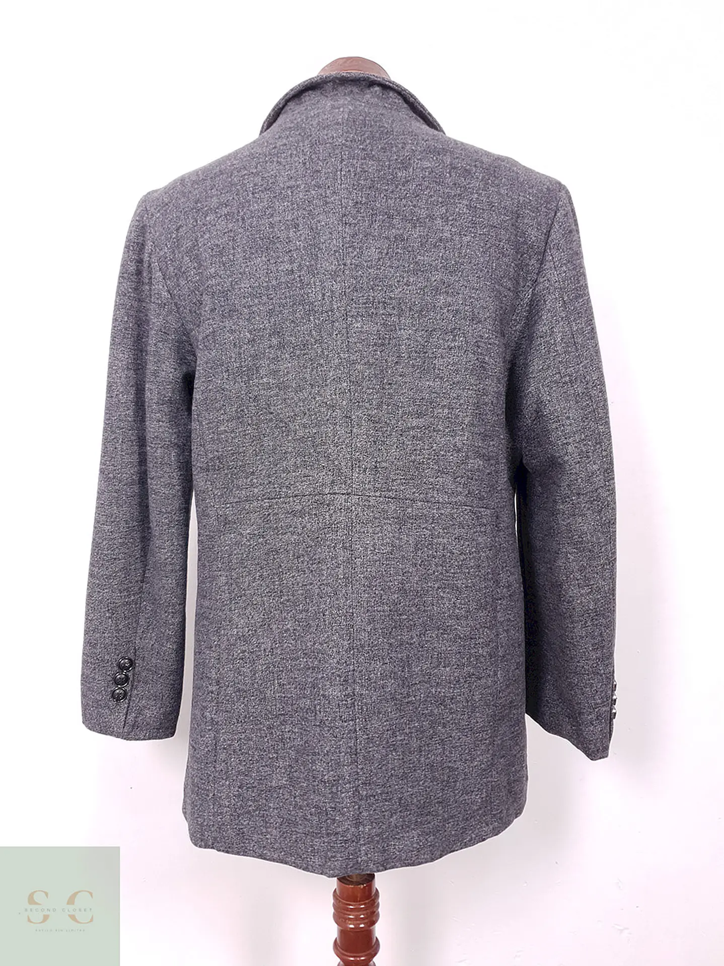 Abrigo Vintage Gris Mezcla Lana - Talla M 8