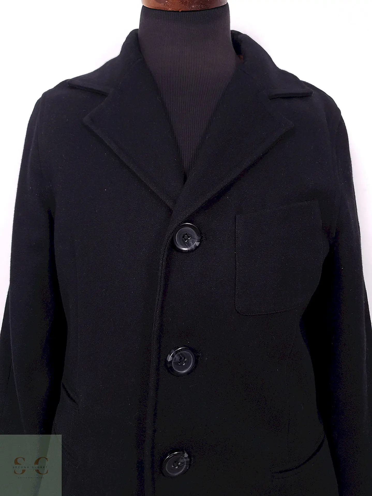 Abrigo Negro Matte Black 80% Lana - Talla SM 5