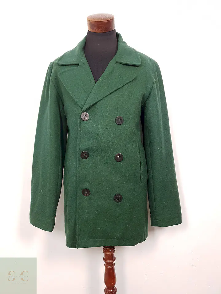 Abrigo Marinero Vintage Verde Mezcla Lana - Talla ML 1