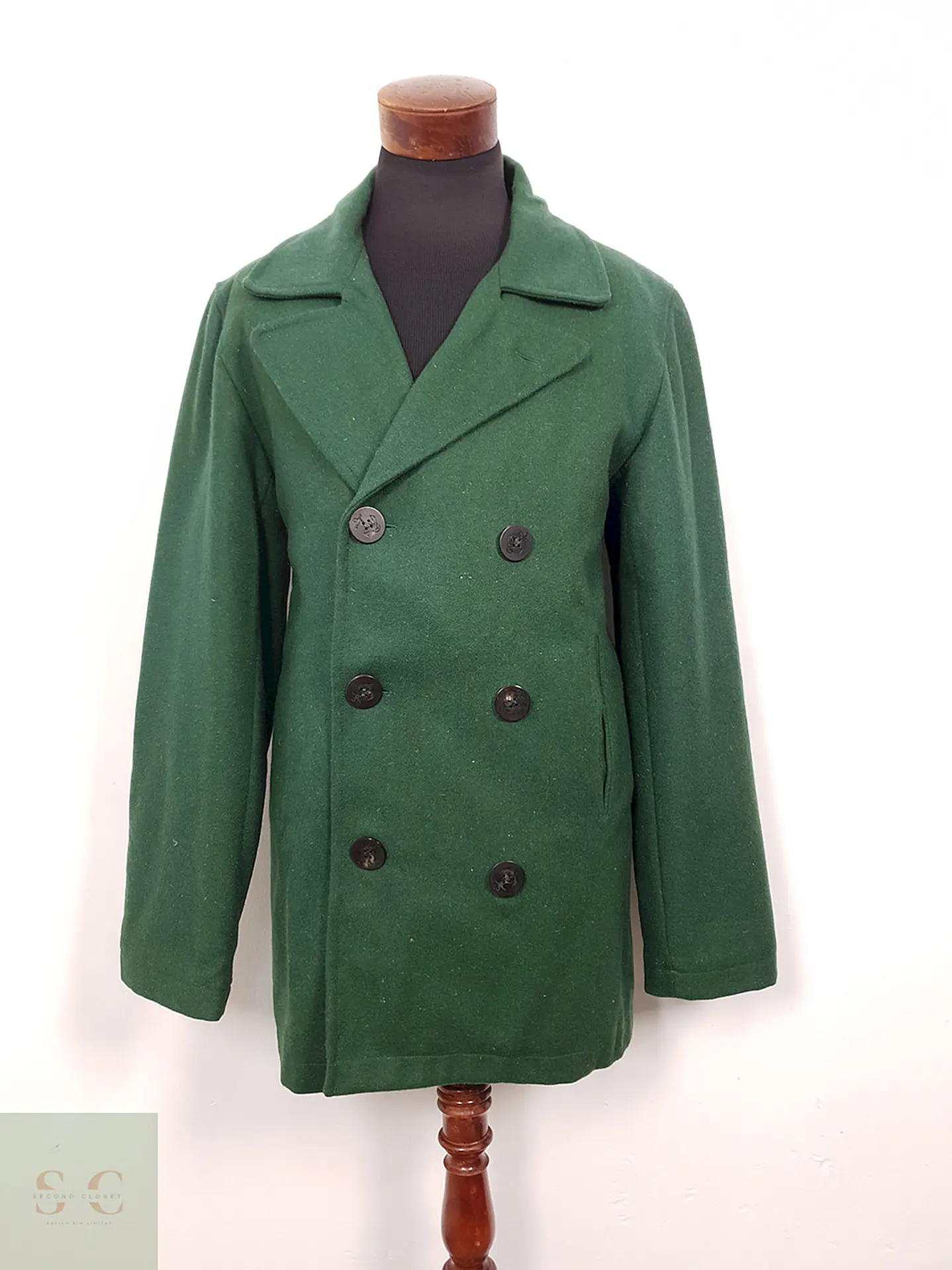 Abrigo Marinero Vintage Verde Mezcla Lana - Talla ML 2