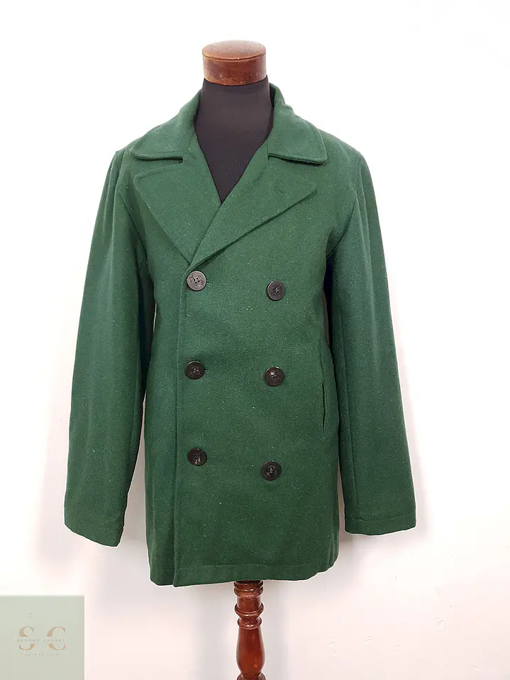 Abrigo Marinero Vintage Verde Mezcla Lana - Talla ML 2
