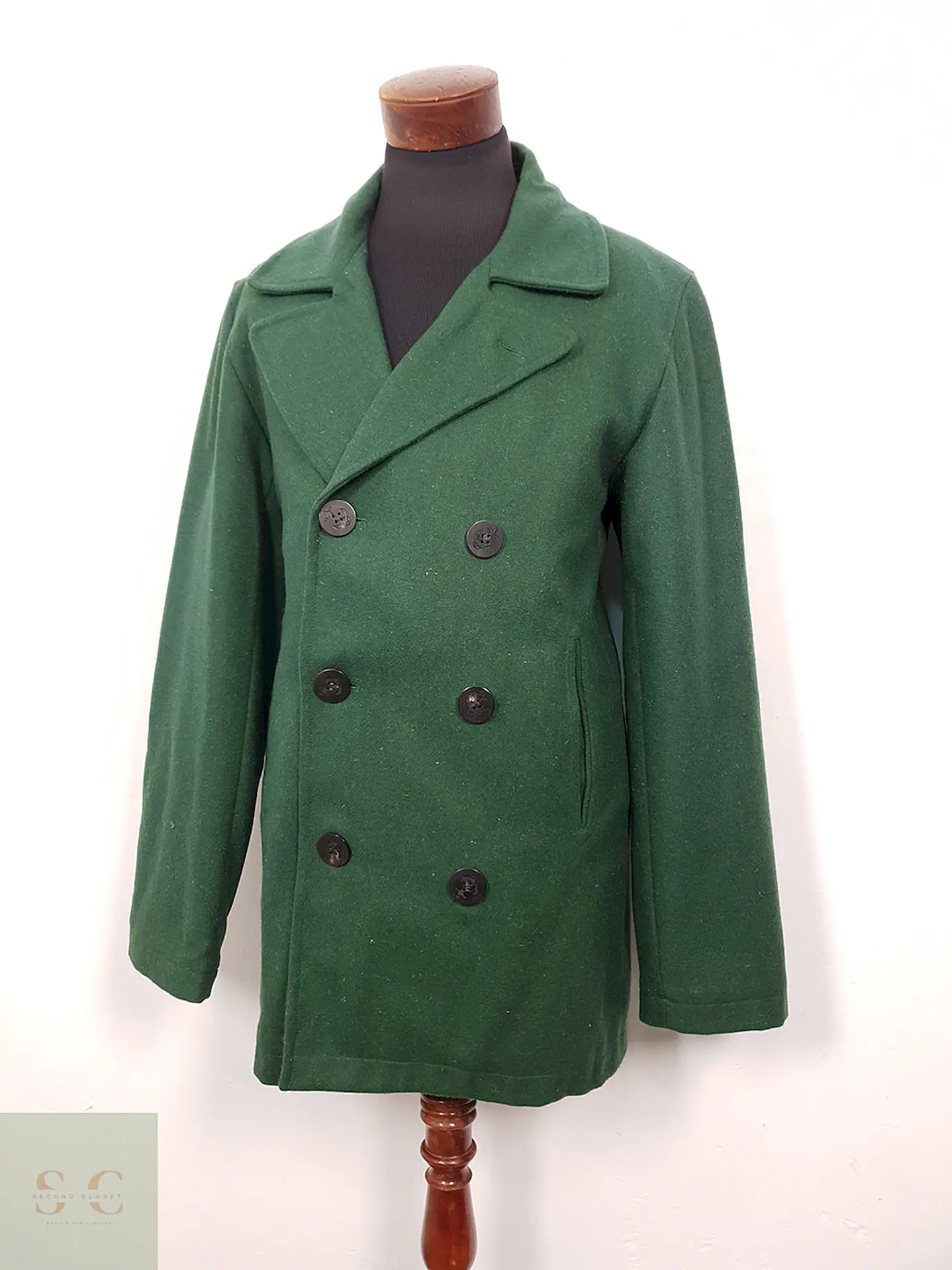 Abrigo Marinero Vintage Verde Mezcla Lana - Talla ML 3