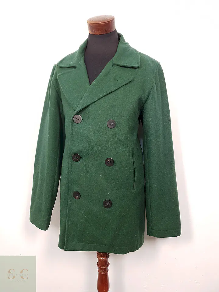 Abrigo Marinero Vintage Verde Mezcla Lana - Talla ML 3