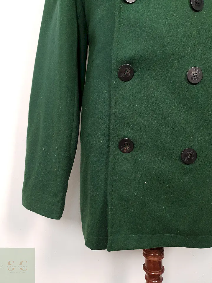 Abrigo Marinero Vintage Verde Mezcla Lana - Talla ML 4