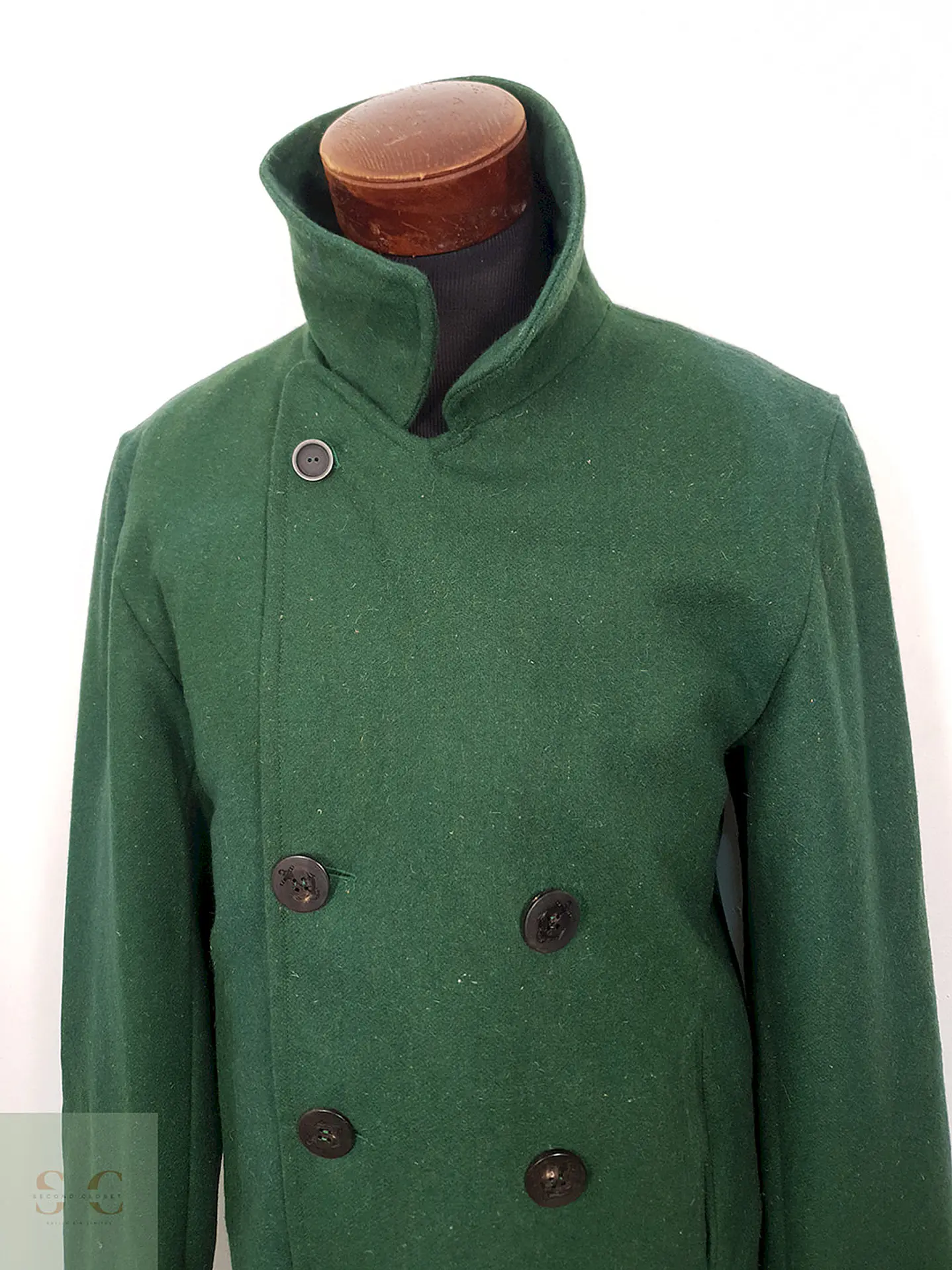 Abrigo Marinero Vintage Verde Mezcla Lana - Talla ML 7