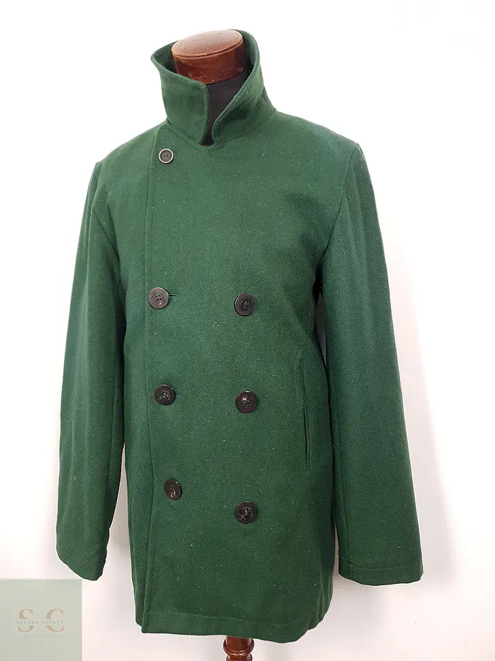 Abrigo Marinero Vintage Verde Mezcla Lana - Talla ML 8