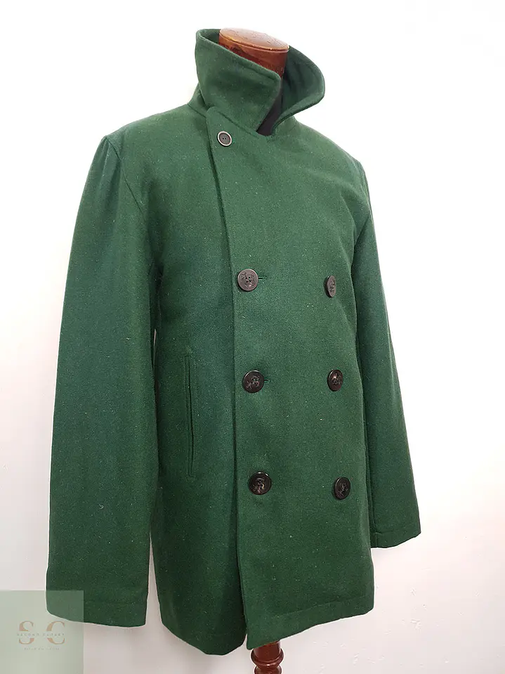 Abrigo Marinero Vintage Verde Mezcla Lana - Talla ML 9