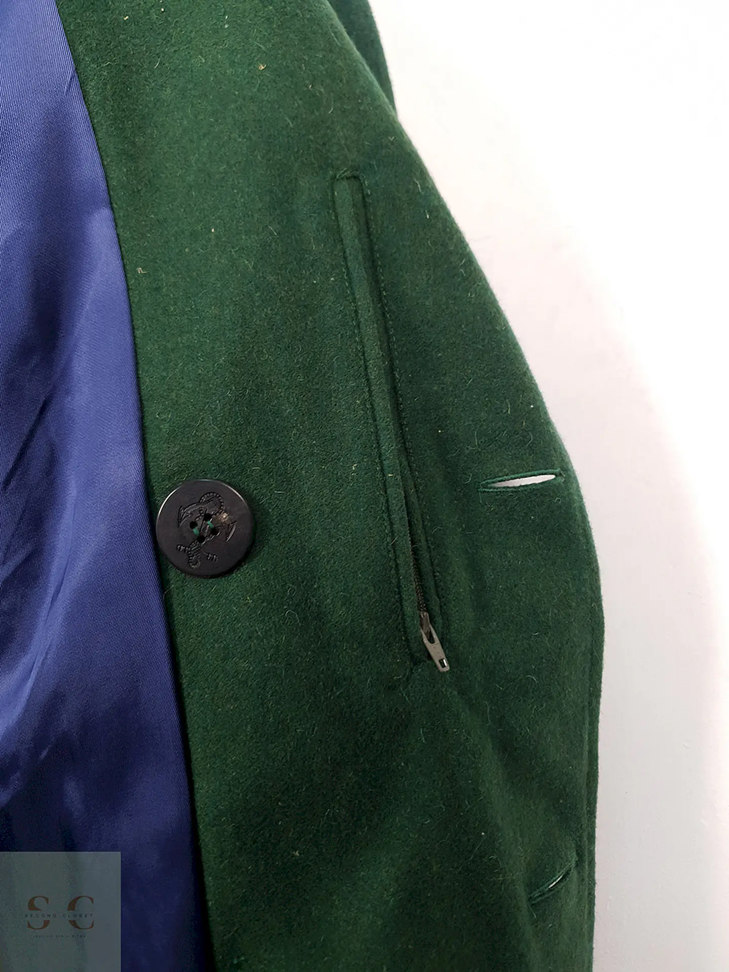 Abrigo Marinero Vintage Verde Mezcla Lana - Talla ML 10
