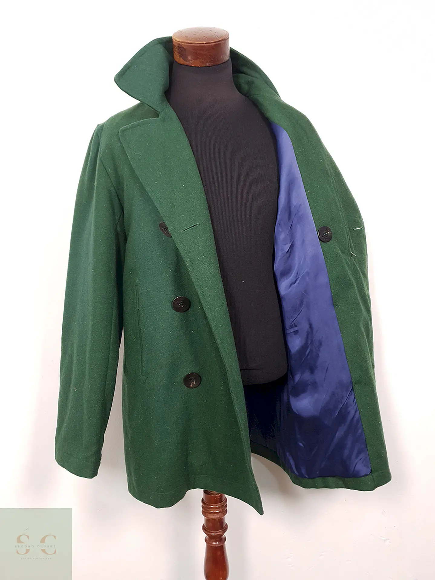 Abrigo Marinero Vintage Verde Mezcla Lana - Talla ML 11