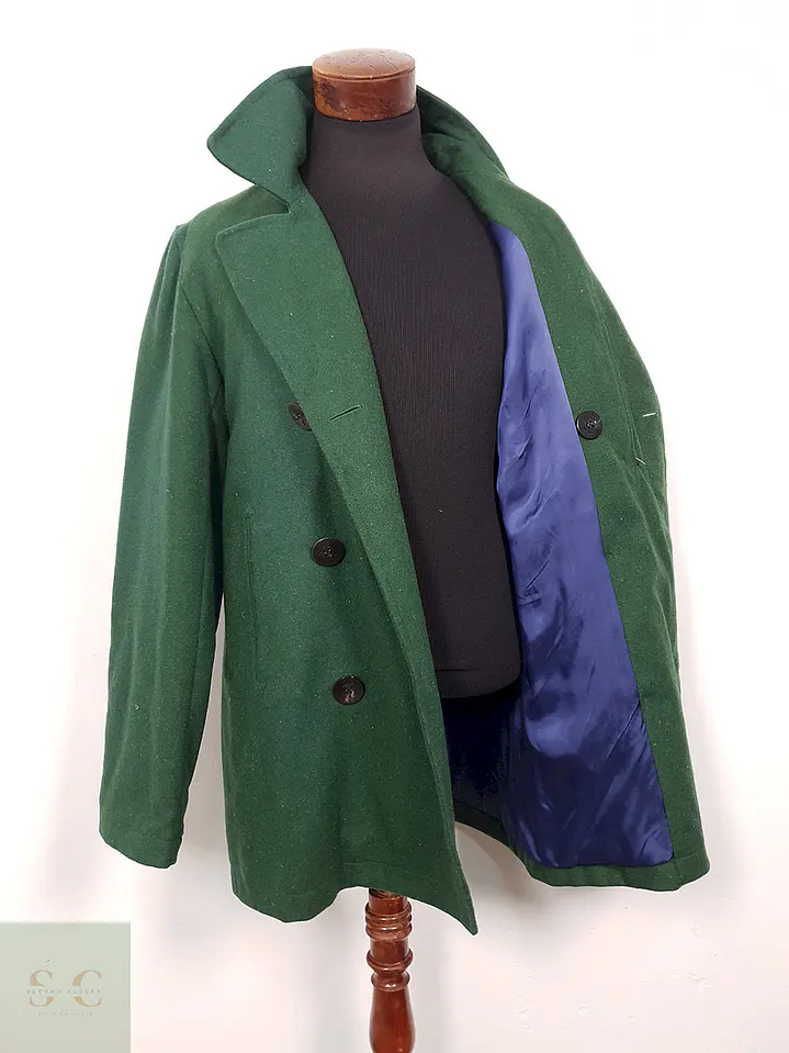 Abrigo Marinero Vintage Verde Mezcla Lana - Talla ML 11