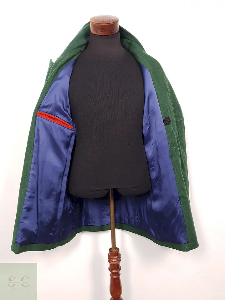 Abrigo Marinero Vintage Verde Mezcla Lana - Talla ML 13