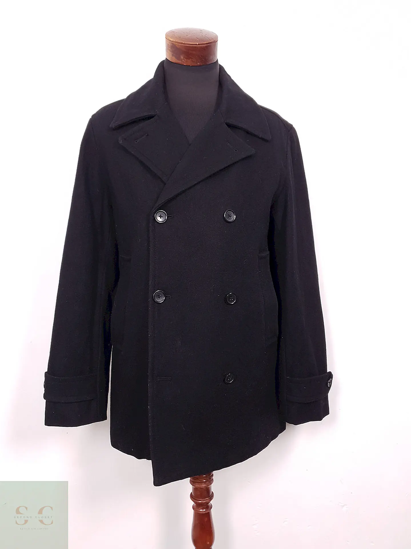 Abrigo Marinero Vintage Negro Mezcla Lana - Talla M 1