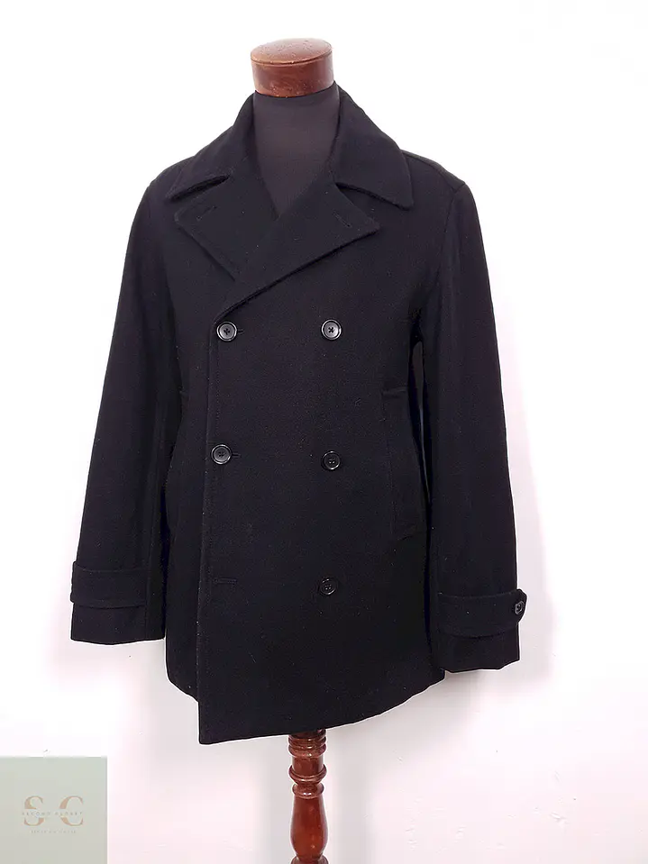 Abrigo Marinero Vintage Negro Mezcla Lana - Talla M 2