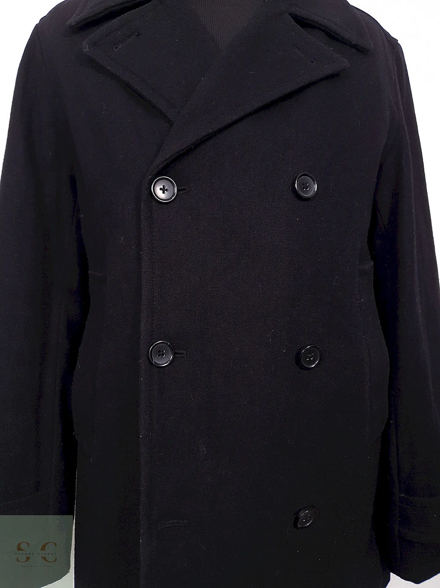 Abrigo Marinero Vintage Negro Mezcla Lana - Talla M 4
