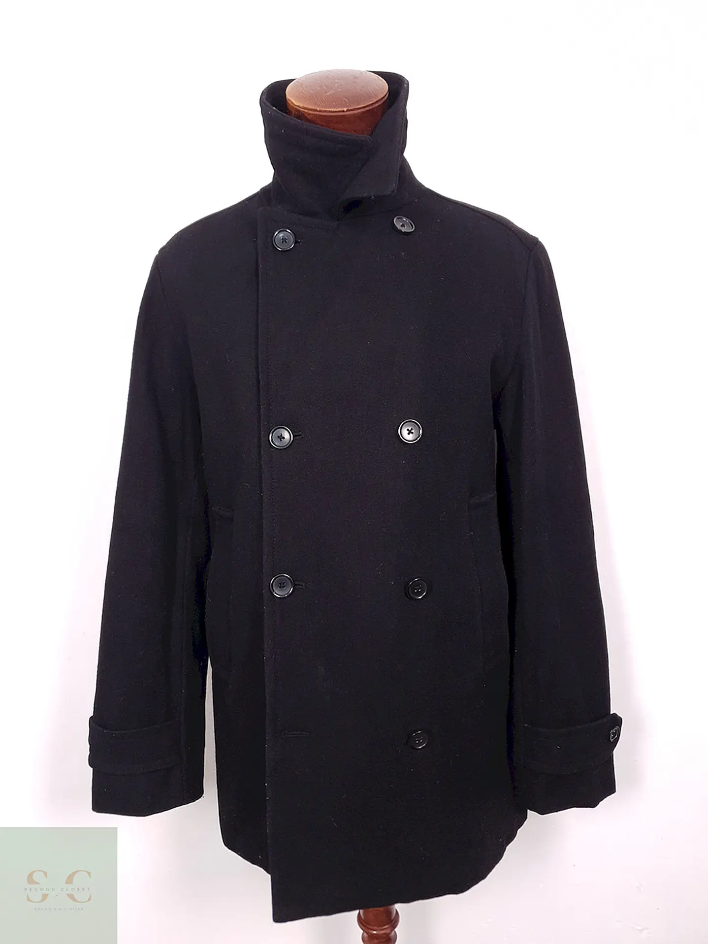 Abrigo Marinero Vintage Negro Mezcla Lana - Talla M 7