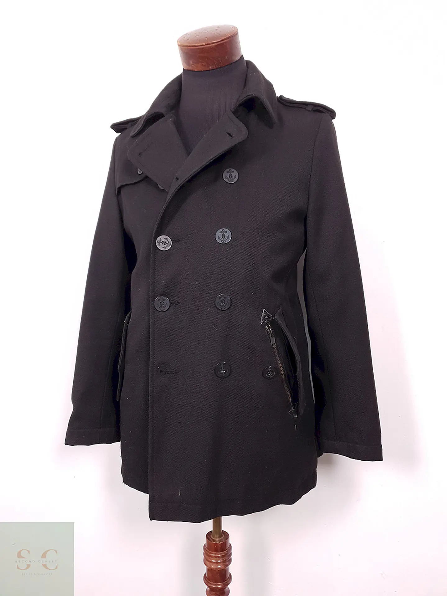 Abrigo Marinero Zara Young Negro Mezcla Lana - Talla S 2