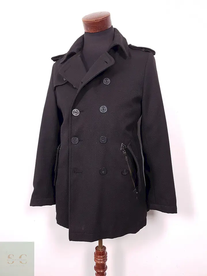 Abrigo Marinero Zara Young Negro Mezcla Lana - Talla S 2