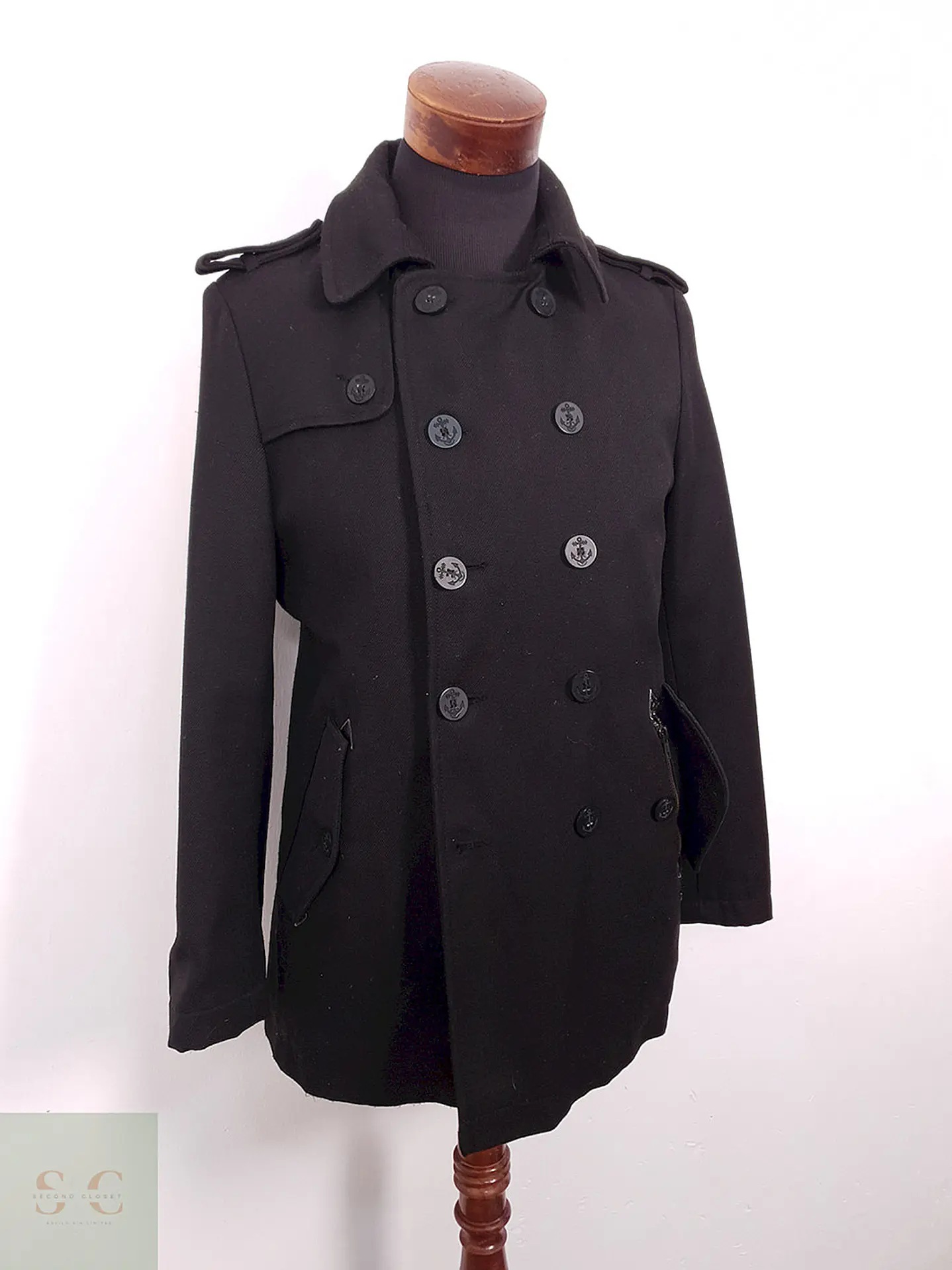 Abrigo Marinero Zara Young Negro Mezcla Lana - Talla S 8