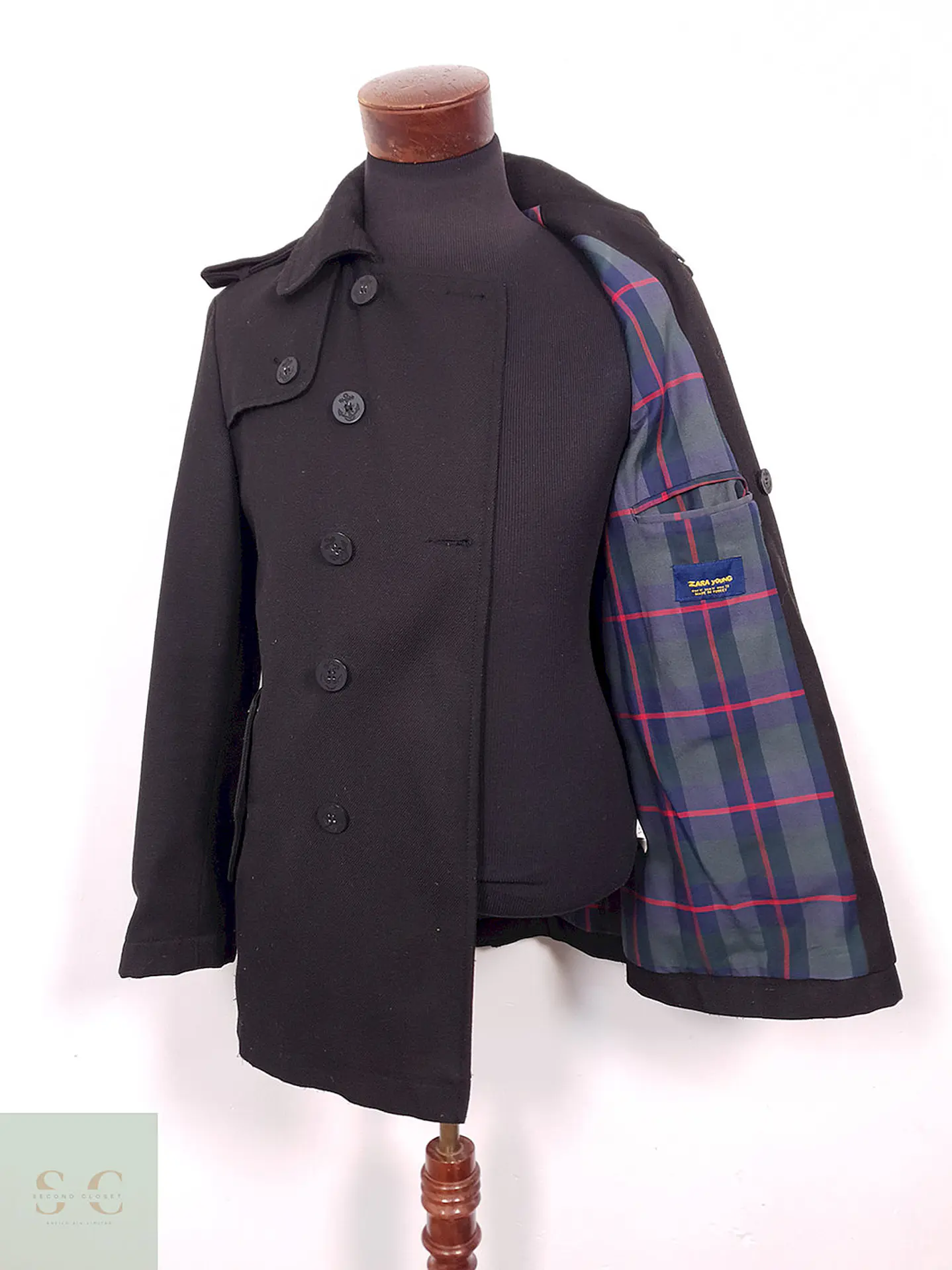 Abrigo Marinero Zara Young Negro Mezcla Lana - Talla S 11