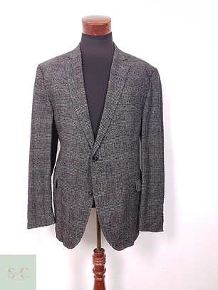 Blazer Carl Gross Príncipe de Gales Plomo Mezcla Lana - Talla XL