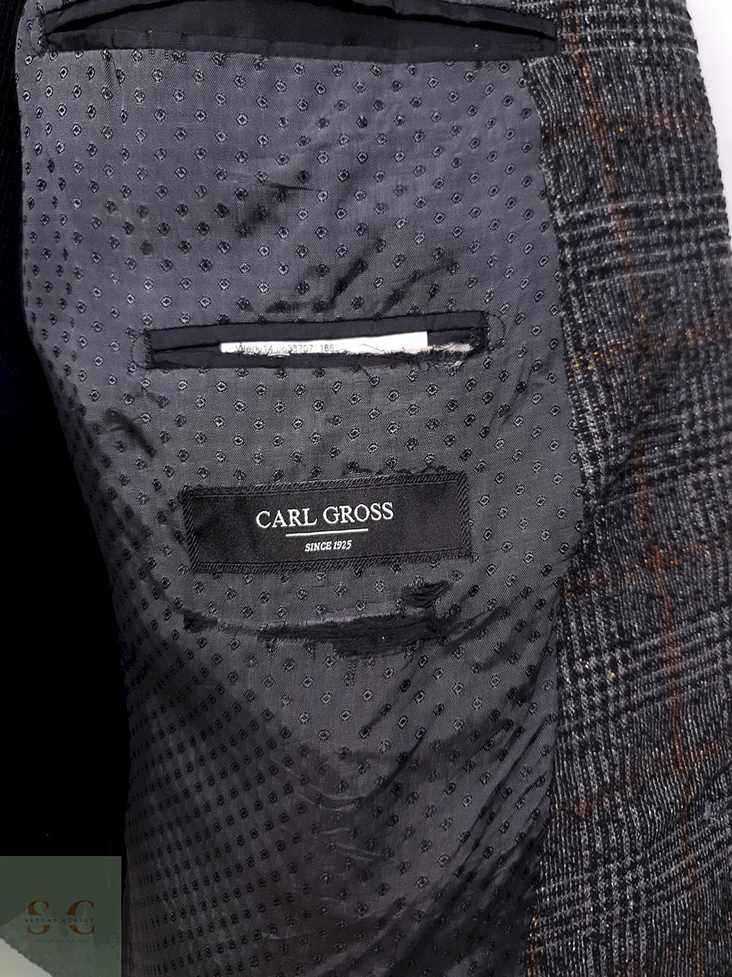 Blazer Carl Gross Príncipe de Gales Plomo Mezcla Lana - Talla XL 7