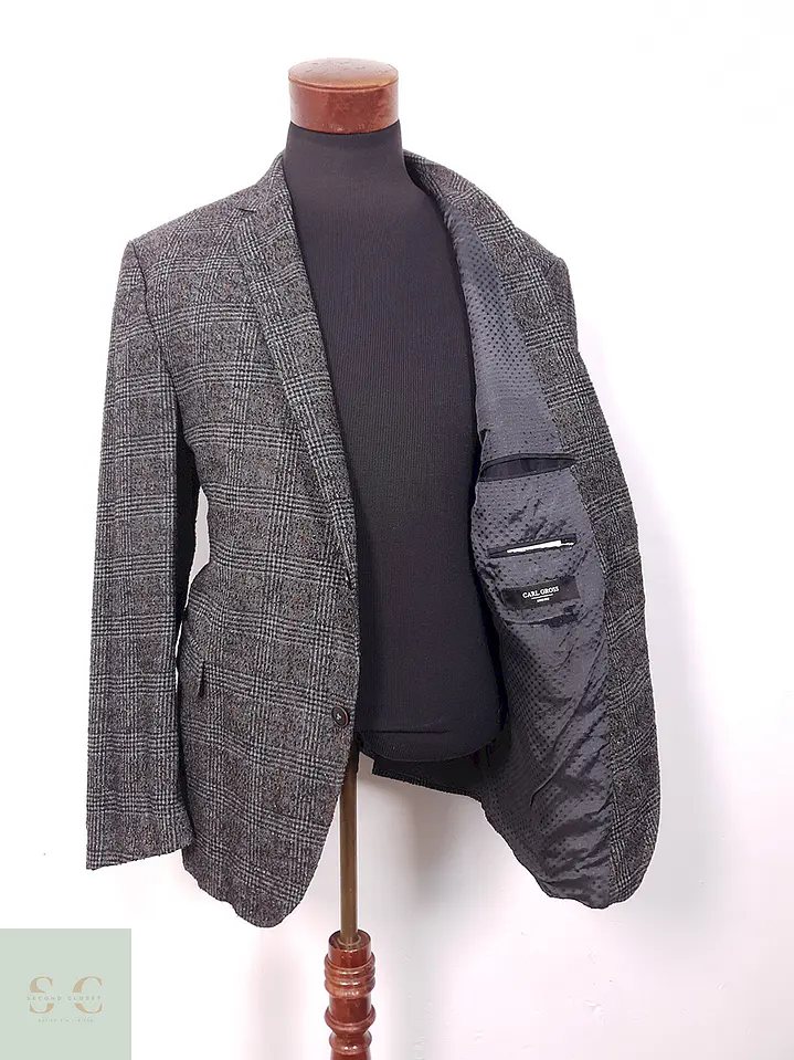 Blazer Carl Gross Príncipe de Gales Plomo Mezcla Lana - Talla XL 9
