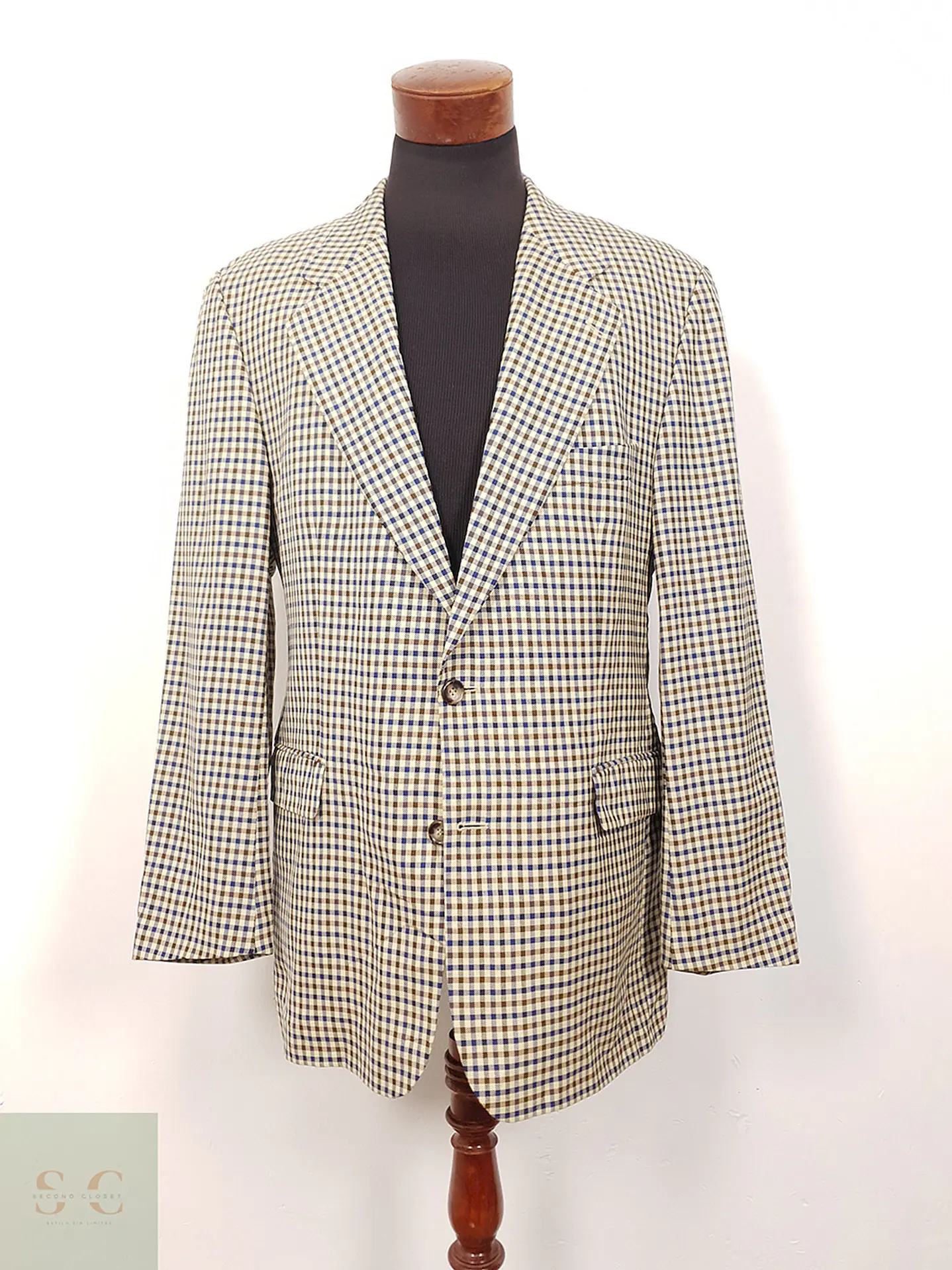 Blazer Lenox Café Beige Azul 100% Lana Virgen - Talla LXL 1