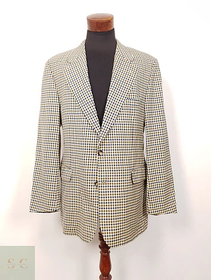 Blazer Lenox Café Beige Azul 100% Lana Virgen - Talla LXL