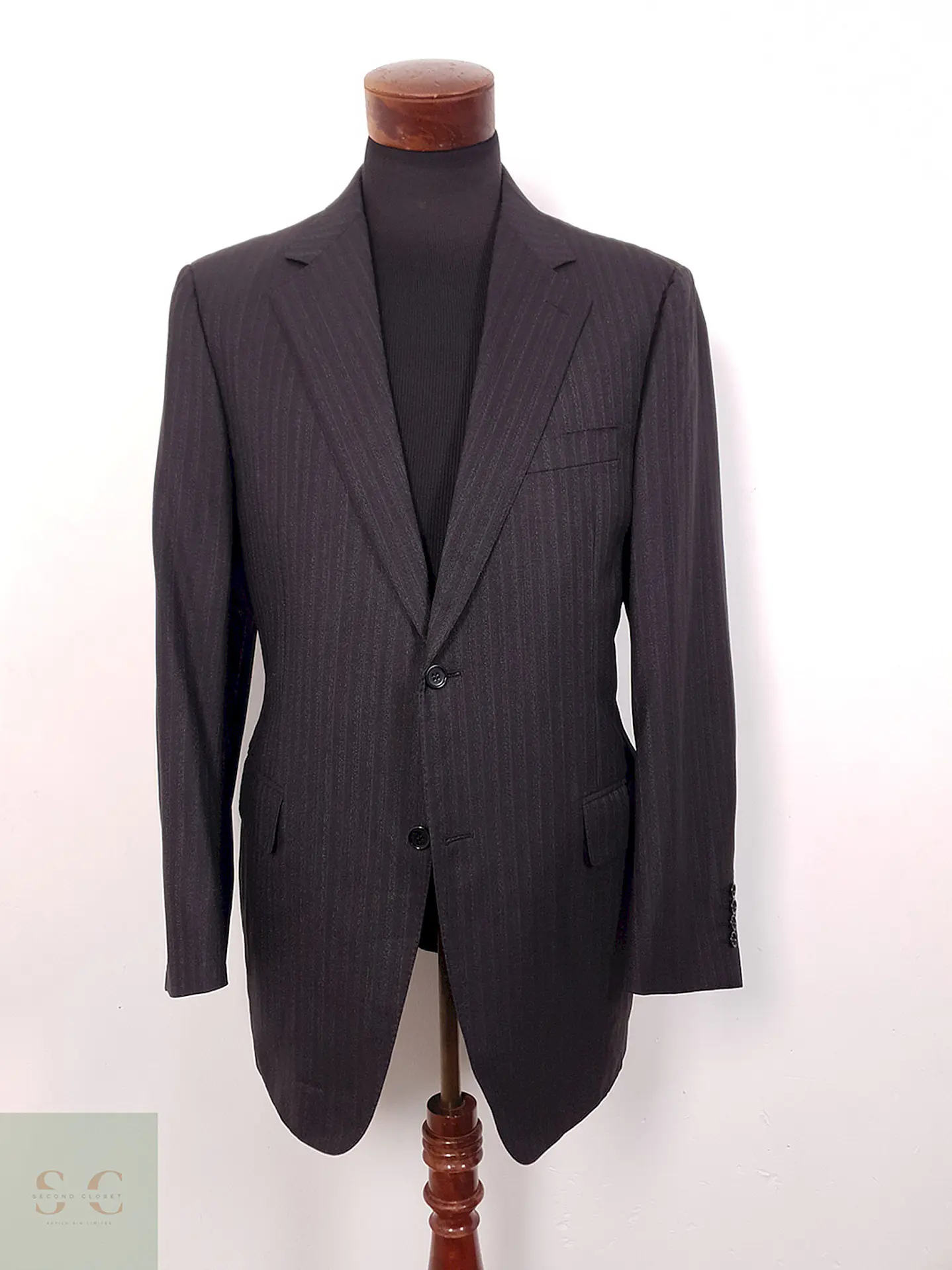 Blazer Canali Negro Raya Diplomática Lana Sastrería Italiana Talla L 1