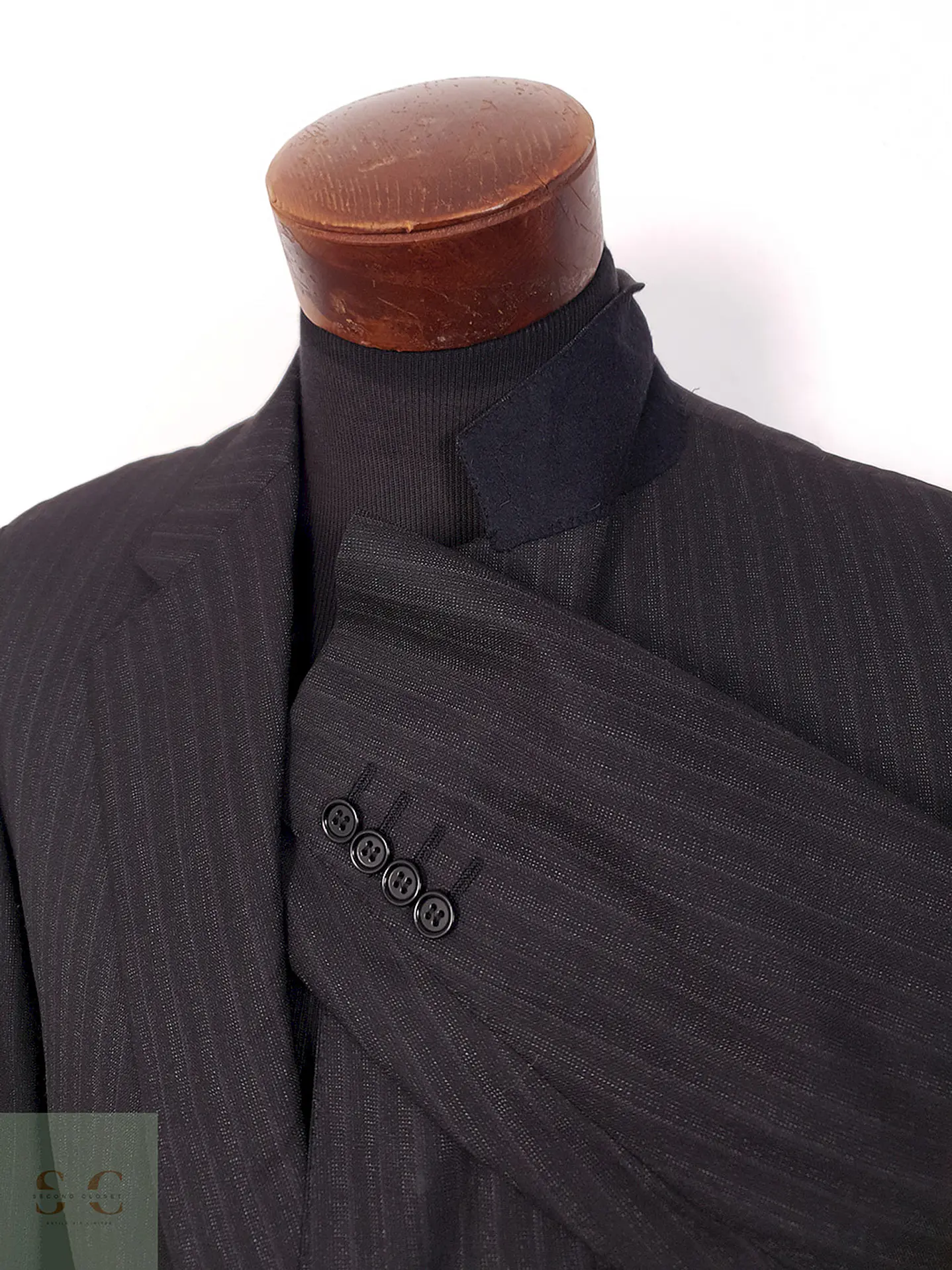 Blazer Canali Negro Raya Diplomática Lana Sastrería Italiana Talla L 6