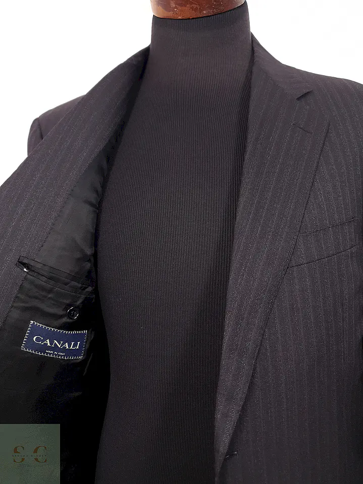 Blazer Canali Negro Raya Diplomática Lana Sastrería Italiana Talla L 14