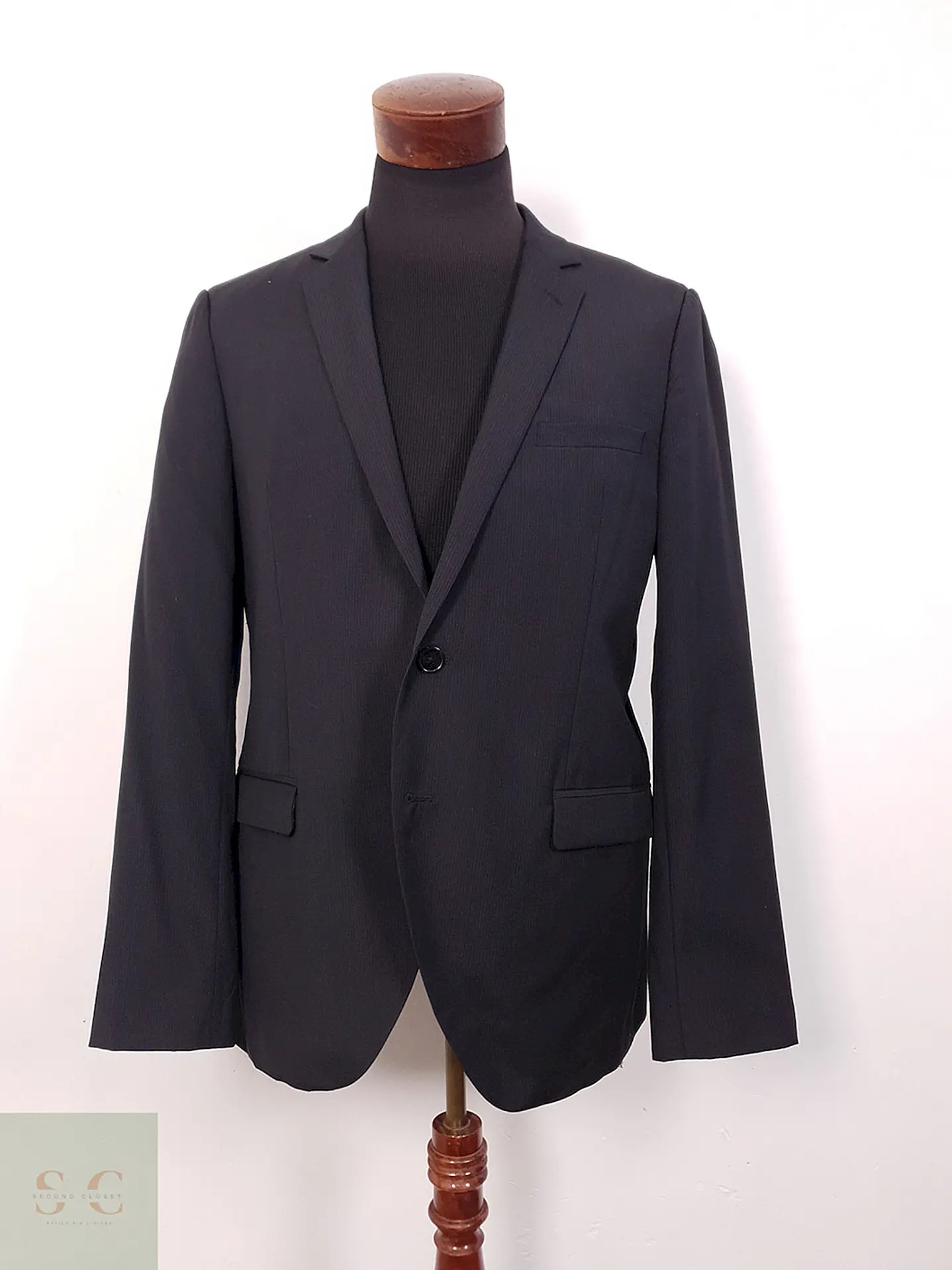 Blazer Sprit Negro Rayas Sutiles Mezcla Lana Virgen - Talla M 1