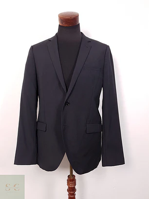 Blazer Sprit Negro Rayas Sutiles Mezcla Lana Virgen - Talla M