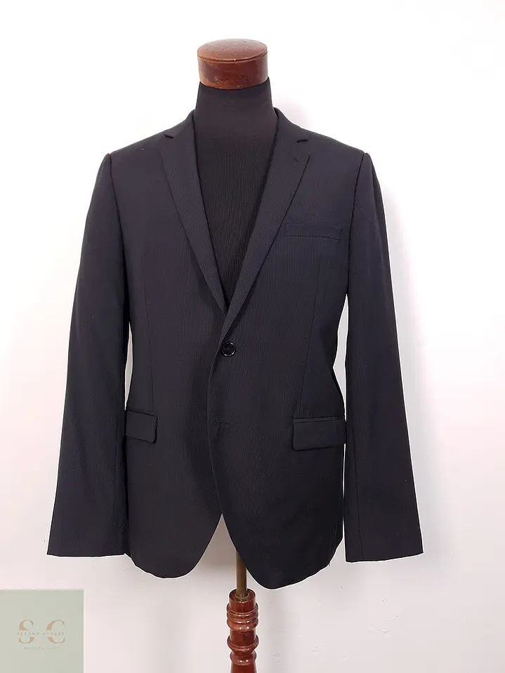 Blazer Sprit Negro Rayas Sutiles Mezcla Lana Virgen - Talla M 1