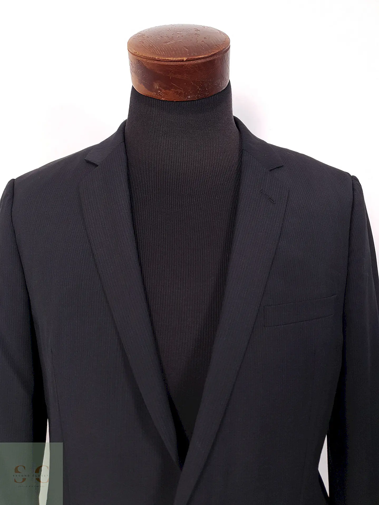 Blazer Sprit Negro Rayas Sutiles Mezcla Lana Virgen - Talla M 4