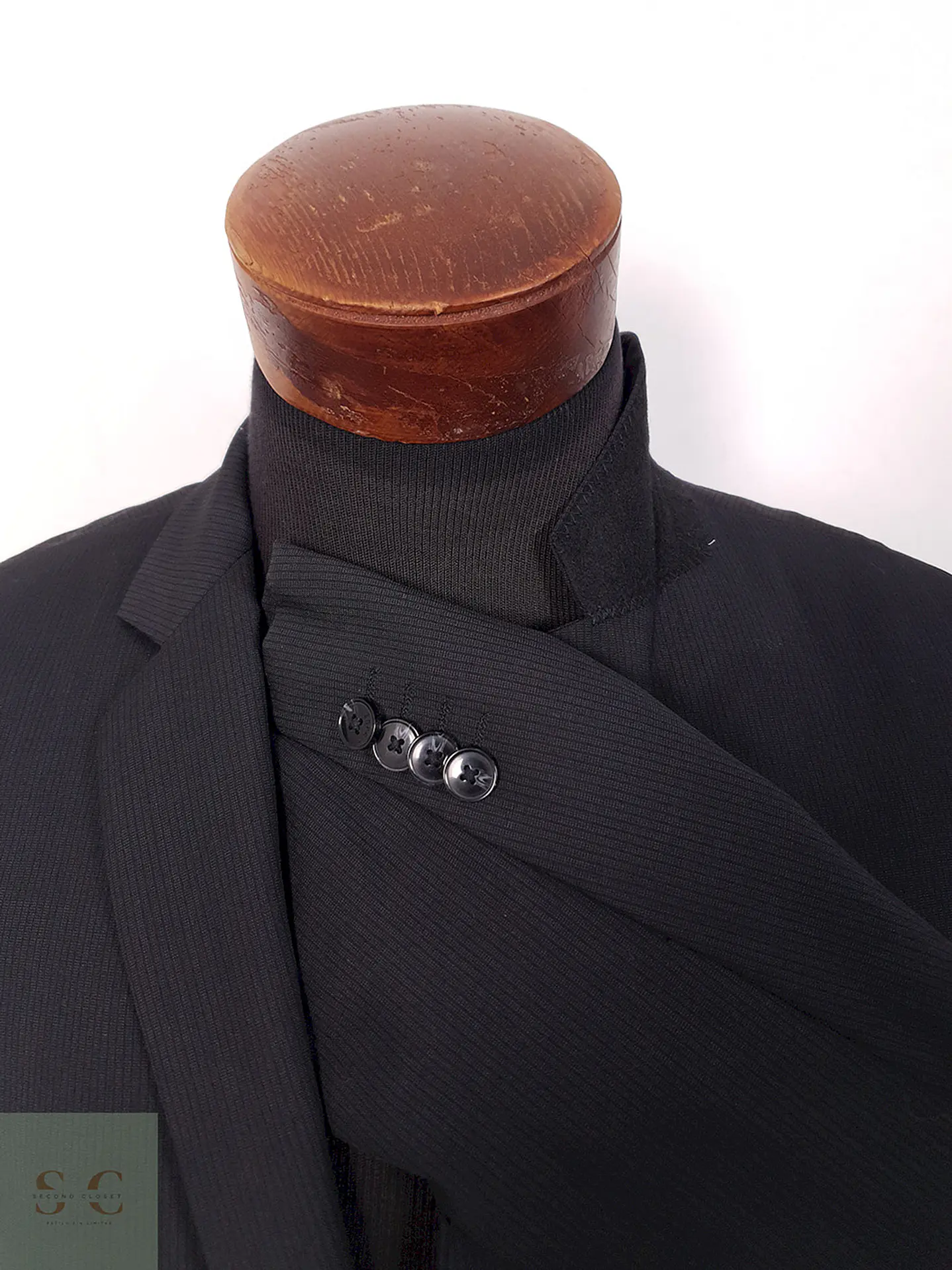 Blazer Sprit Negro Rayas Sutiles Mezcla Lana Virgen - Talla M 5