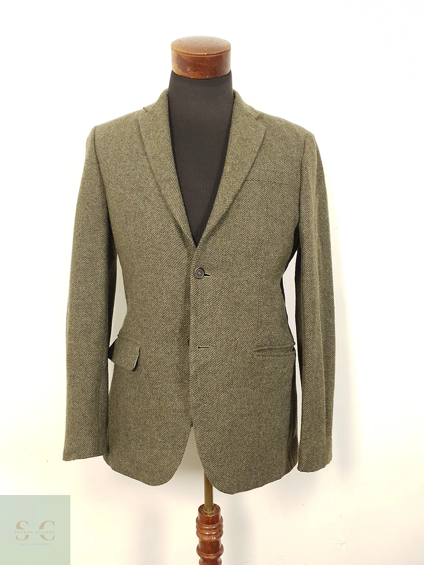 Blazer Hym Verde Símil Tweed 70% Lana con Coderas - Talla S 1