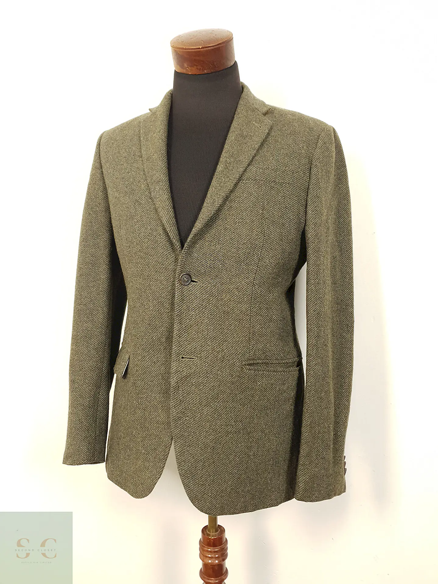 Blazer Hym Verde Símil Tweed 70% Lana con Coderas - Talla S 2