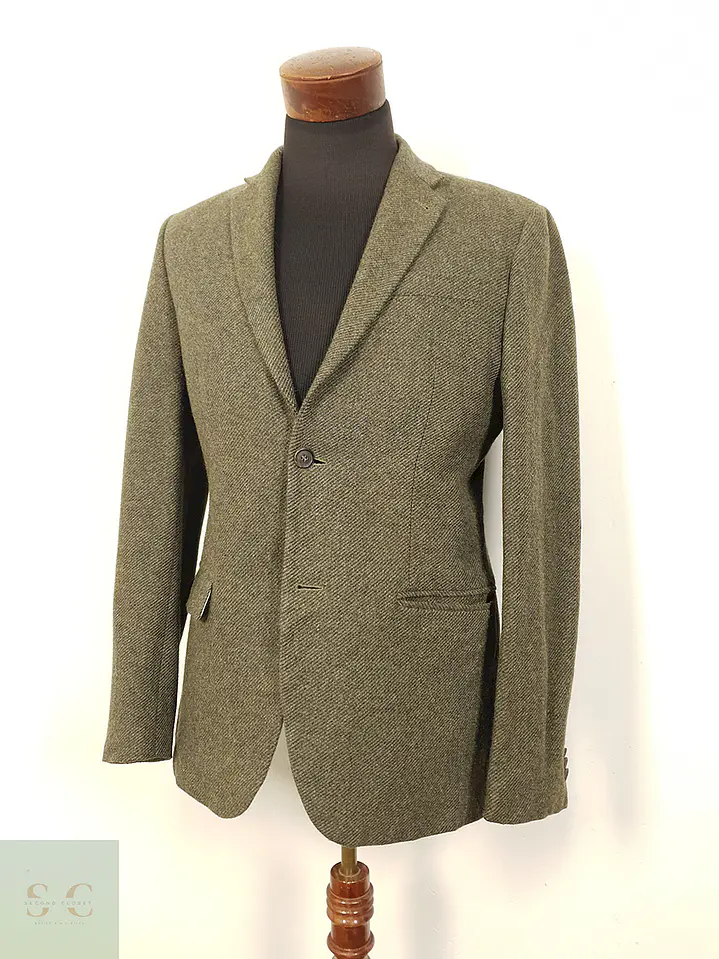 Blazer Hym Verde Símil Tweed 70% Lana con Coderas - Talla S 2