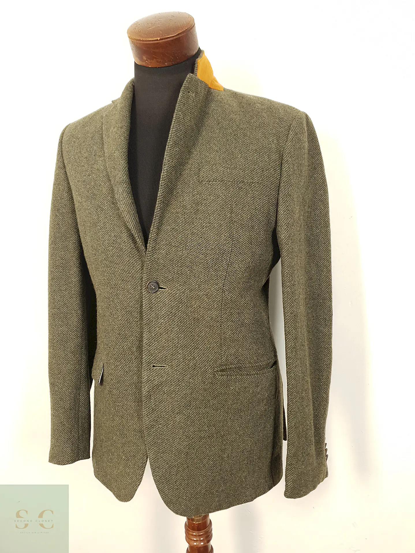 Blazer Hym Verde Símil Tweed 70% Lana con Coderas - Talla S 6
