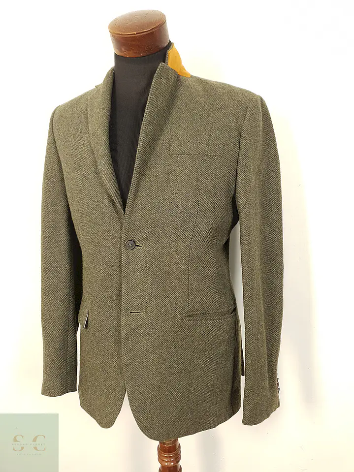 Blazer Hym Verde Símil Tweed 70% Lana con Coderas - Talla S 6