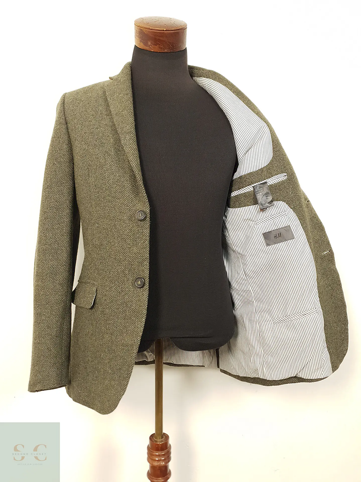 Blazer Hym Verde Símil Tweed 70% Lana con Coderas - Talla S 9