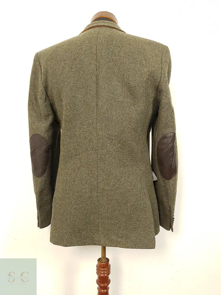 Blazer Hym Verde Símil Tweed 70% Lana con Coderas - Talla S 10