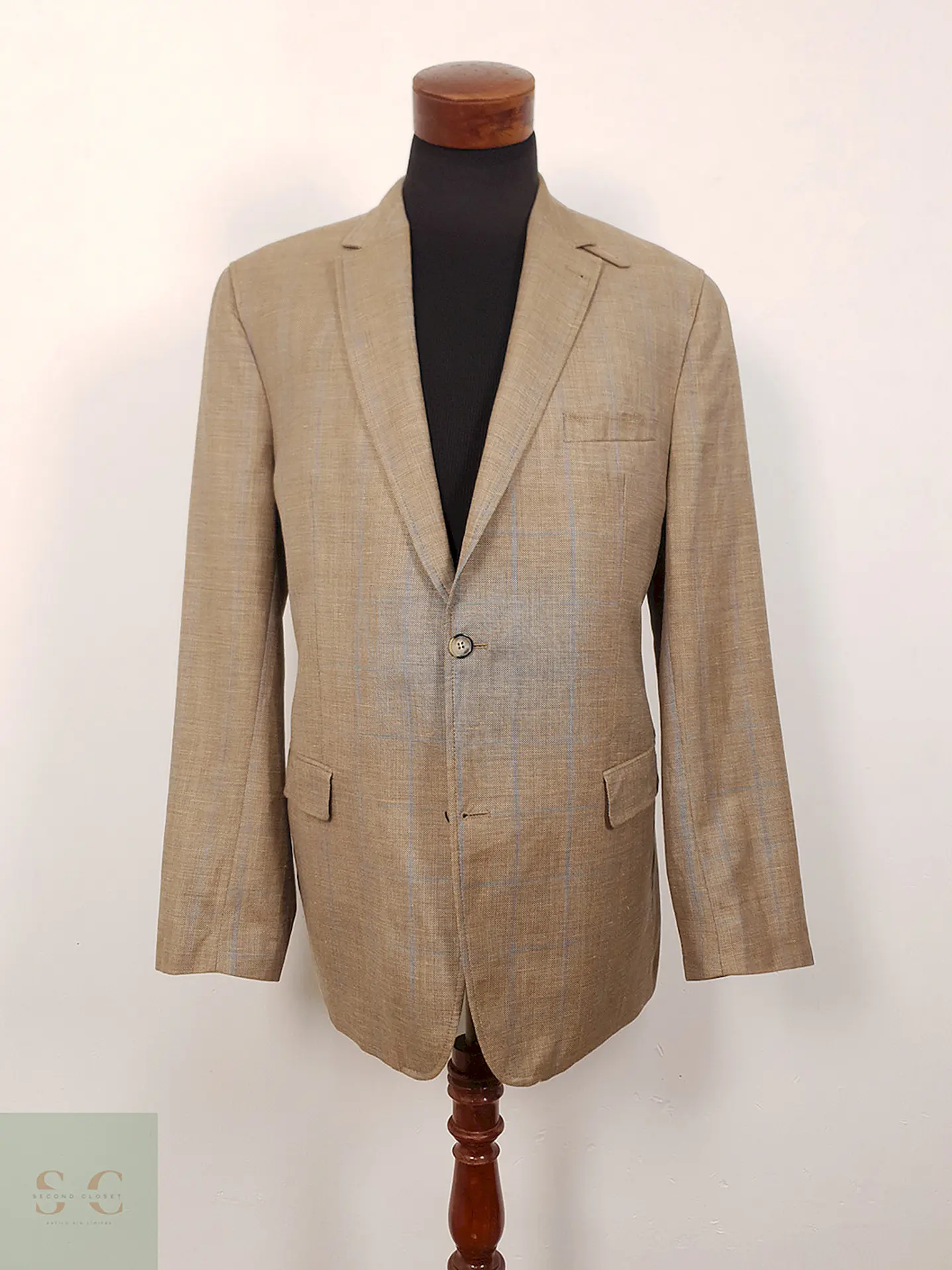 Blazer Mario Barutti Café con Rayas Azules Lana Virgen y Lino - Talla LXL 2